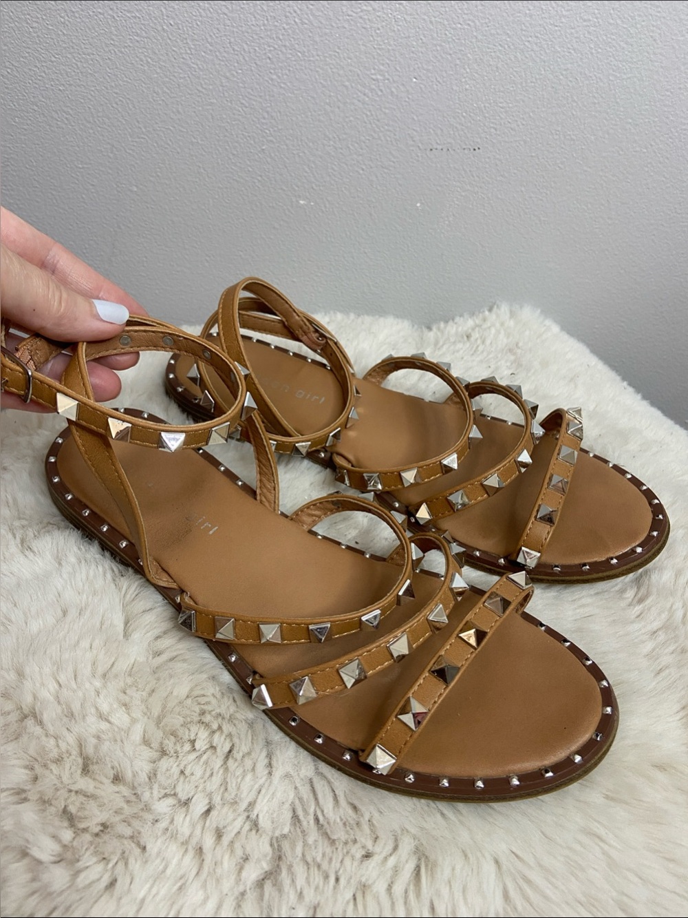 Madden Girl Tan Studded Strappy Flat Sandals